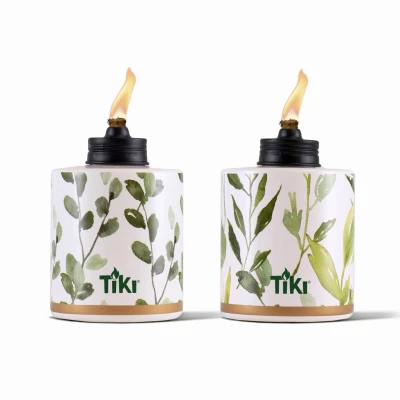 Tabletop Torch, White Glass with Foliage Design, 2-Pk.
