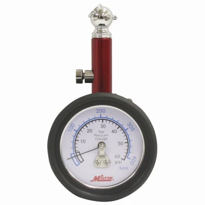 S-932 Dial Tire Gauge, 0-60 Psi With Deflator Valve And Rubber Boot