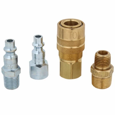 4-piece M-style Air Tool Coupler, Plug & Fitting Set - Brass & Steel Components