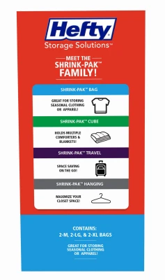 Shrink-Pak Clothes Storage Bags, 2 Medium, 2 Large, 2 XL