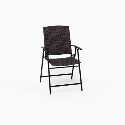 Folding Patio Dining Chairs, Wicker Back, Seat, 2-Pk.