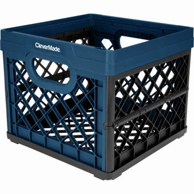 Collapsible Milk Crate Storage Bin, Blue