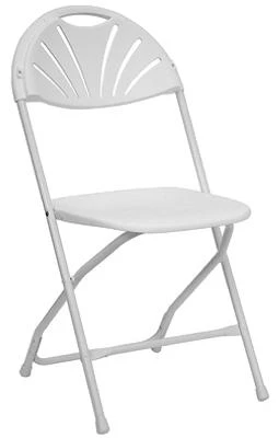 Fanback Folding Chair, White Plastic With Metal Frame, Model 2141