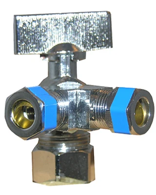 3 Way Valve, Quarter Turn, Chrome, 5/8 In. O.D. Compression Inlet x 3/8 In. Compression x 3/8 In. Compression Outlet