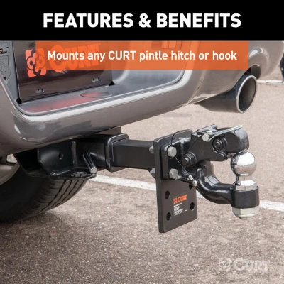 Adjustable Pintle Mount, Fits 2 In. Hitch Receiver, 10,000 Lbs., 6-1/2 In. Drop, 6 In. Length