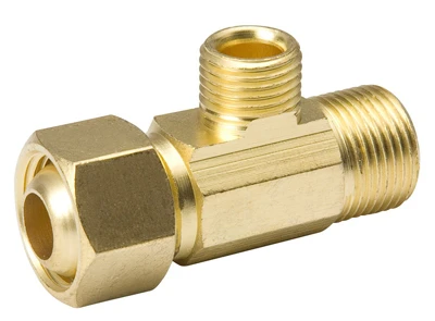 Brass Supply Stop Extender Pipe Tee, 3/8 In. Female Compression x 3/8 In. Male Compression x 3/8 In. Female Compression
