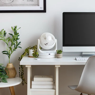 White Desktop Fan with Three Speed Settings and 157 Square Feet Coverage