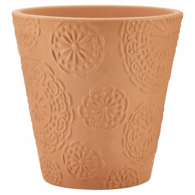Red Clay Embossed Flower Planter Pot, 7.9 Inch Diameter