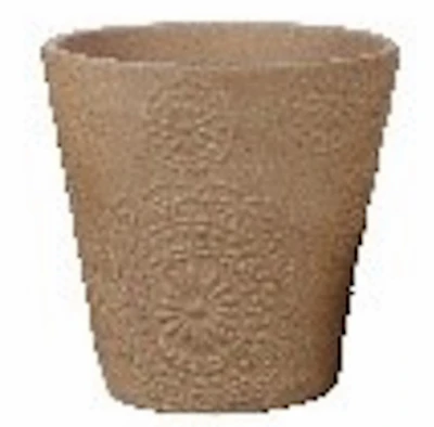 Brown Clay Embossed Flower Planter Pot, 7.9 Inches Diameter