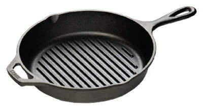 Ribbed Grill Pan, Seasoned Cast Iron, 10-1/4-Inch Diam.