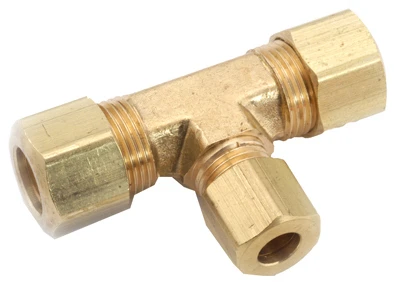 Compression Fitting, Tee, Lead Free Brass, 3/8 x 3/8 x 1/4 In.