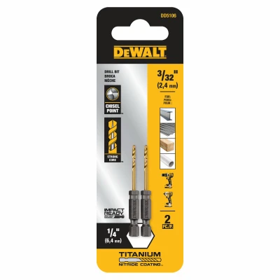 Titanium Nitride Drill Bits, Pilot Point Tip, 3/32 In., 2-Pk.