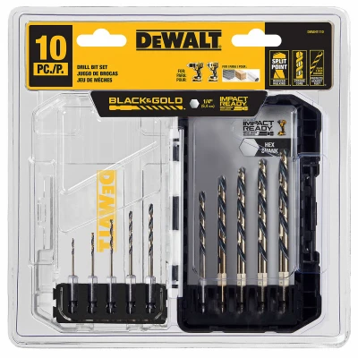 10-Pc. Black & Gold HSS Drill Bit Set, Hex Shank