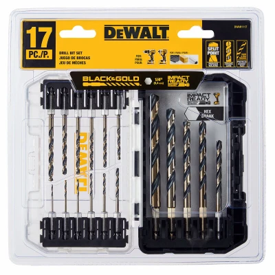 17-Pc. Black & Gold HSS Drill Bit Set, Impact Ready, Hex Shank