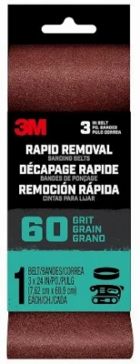 Rapid Removal Power Sanding Belt, 60 Grit, 3 x 24 In.