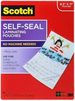 Self-Sealing Laminating Pouches, 9 x 11.5 In., 10-Pk.