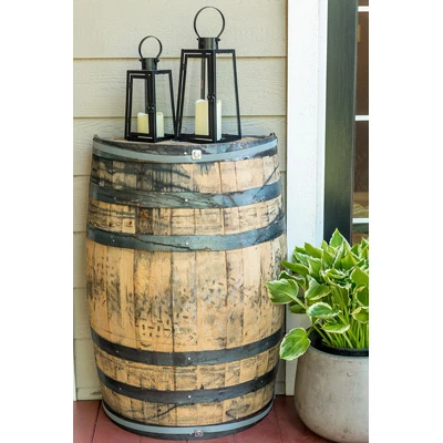 Oak Wood Barrel Garden Planter with Natural Finish, Durable Outdoor Decorative Pot