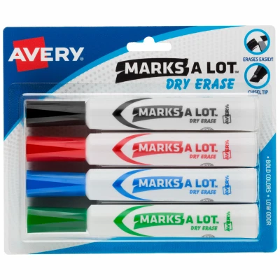 Dry Erase Markers, 4-Color 4-Pk.