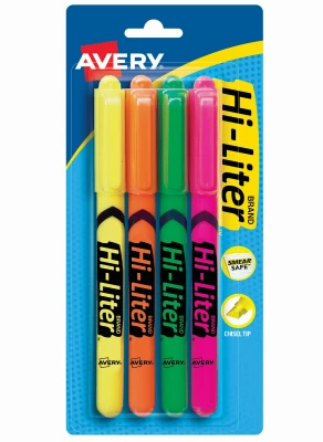 Pen Style Fluorescent Highlighters, 4-Color 4-Pk.