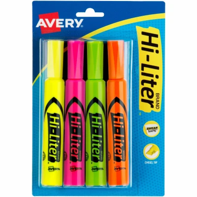 Fluorescent Highlighters, 4-Color 4-Pk.
