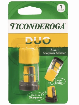 DUO 2-in-1 Pencil Sharpener/Eraser Combination, Green & Yellow