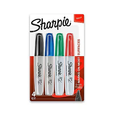Sharpie Permanent Markers, 4-Color 4-Pk.