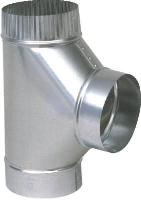 HVAC Tee, Full Flow, Galvanized, 26 Gauge, 7 x 7 x 7 In.