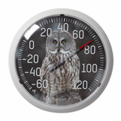 13.25" Owl Nature Series Round Dial Thermometer - Analog Outdoor Decor