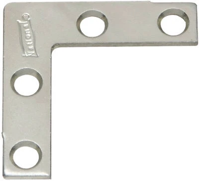 Flat Corner Brace, Stainless Steel, 2 x 3/8-In.