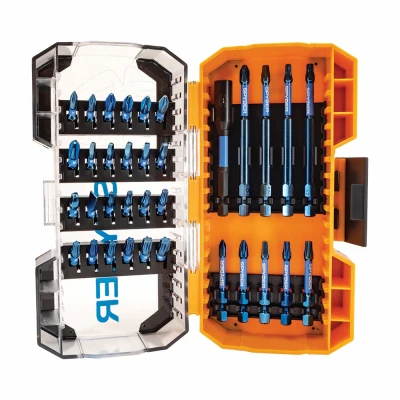 34-Pc. Mach-Blue Impact Driver Bits, Assorted Phillips/Square/Torx