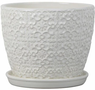 Mediterranean Ceramic Bell Planter, Crackle White, 8 In.
