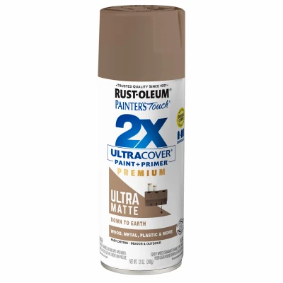 Painter's Touch 2X Ultra Cover Ultra Matte Spray Paint, Down to Earth, 12 oz.