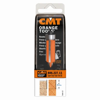 3-Flute Super-Duty Flush Trim Router Bit, 1 In. Cutting Length, 1/4 In. Shank