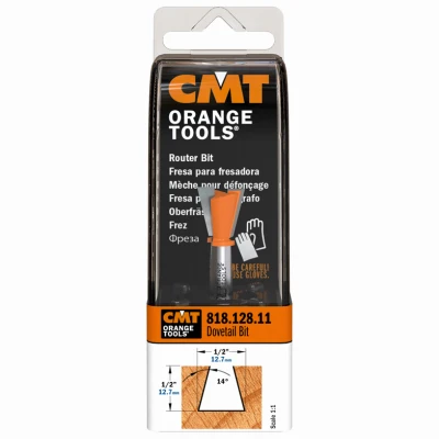 Dovetail Router Bit, 1/2 In. Diameter, 1/4 In. Shank