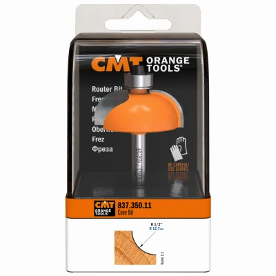 Cove Router Bit with 1/4 Inch Shank and 1/2 Inch Radius Cutting Edge