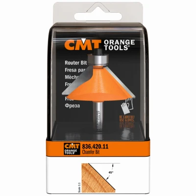 Chamfer Router Bit, 1/4 In. Shank, 25/32 In. Diameter