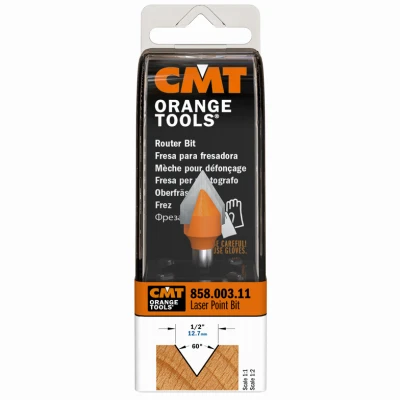 60-Degree Laser Point Router Bit, 1/2 In. Diameter, 1/4 In. Shank