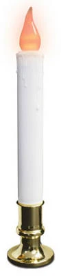 Electric Christmas Candle with Timer, Clear Flame, White and Brass Finish, 9 Inch