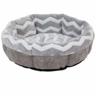 Round Shearling Pet Bed, Overstuffed Bolster
