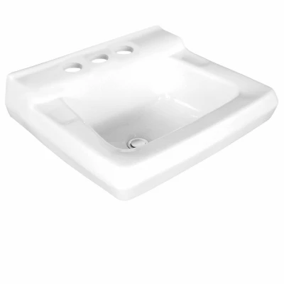 Commercial Lavatory Sink, Wall Mount, White Vitreous China, 20-1/2 x 17-5/8 In.