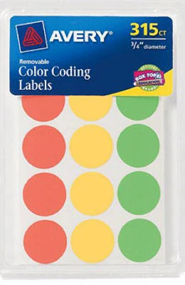 Color Coding Labels, Assorted Neon Colors, Round, .75-In., 315-Ct.