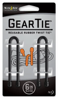 Gear Tie, Bendable Wire, Black, 6-In., 2-Pk.