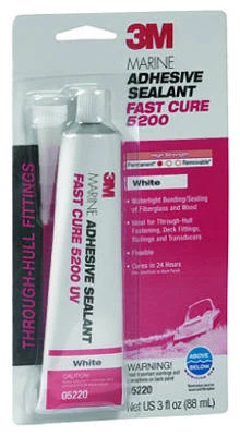 Marine Adhesive Sealant Fast Cure 5200, White, 3-oz.