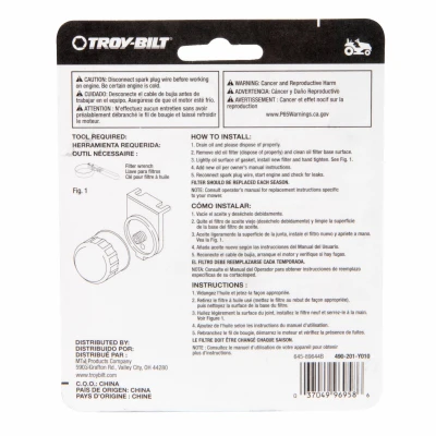 Original Equipment Lawn Tractor Oil Filter for Premium Overhead Valve Engine Series