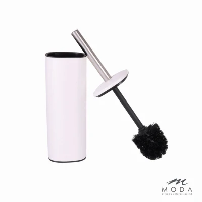 White Toilet Bowl Brush with Matching Caddy Holder for Bathroom Cleaning