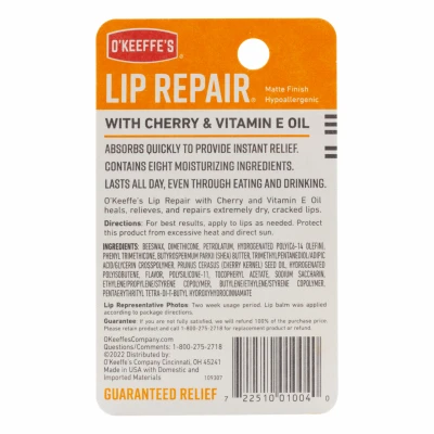 Lip Repair Balm with Cherry Flavor and Vitamin E for Moisturizing and Healing