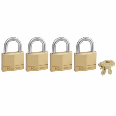 Solid Brass Body Padlock, 1-9/16 In. Wide, 4-Pk.