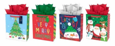Large Christmas Gift Bag, Assorted Designs, 13 x 8.5 Inches
