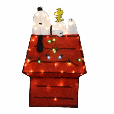 Peanuts Snoopy & Woodstock On DogHouse 3D Christmas Decoration, 50 C9 Lights, 32 In.
