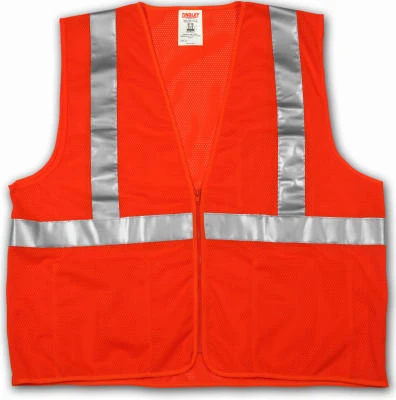 Job Sight Safety Vest, High Visibility Orange, ANSI 107 Class 2, Large Extra Large